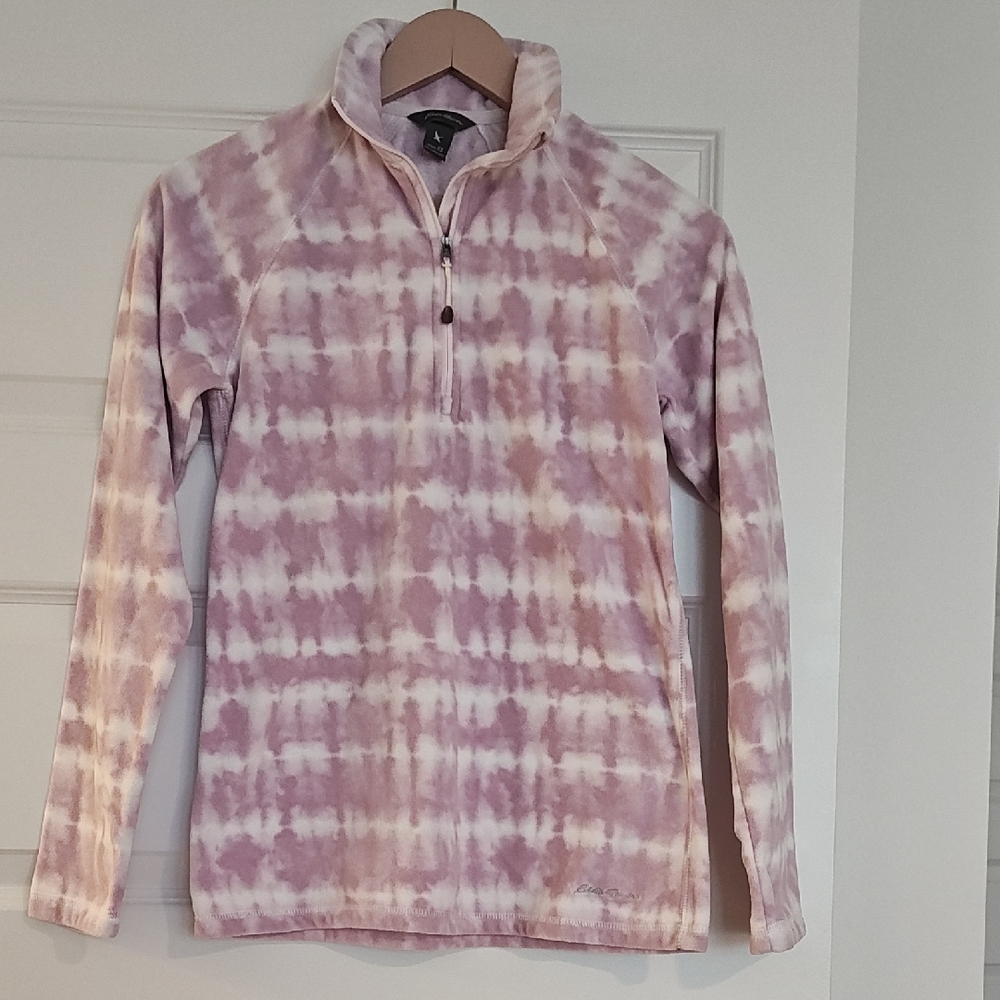 Eddie Bauer Tie Dye 1/4 Zip Fleece Pullover | XS | Pink & White | Cozy Soft